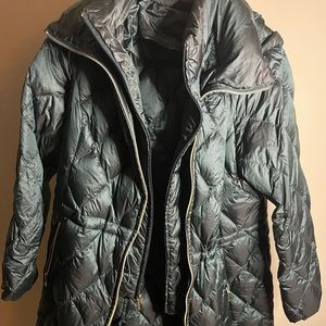michael kors hunter green long puffer coat